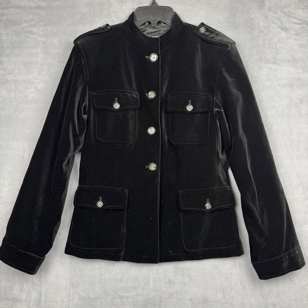 WEEKEND MaxMara Black Velvet Military Style Jacket Women's Size‎ 6 US